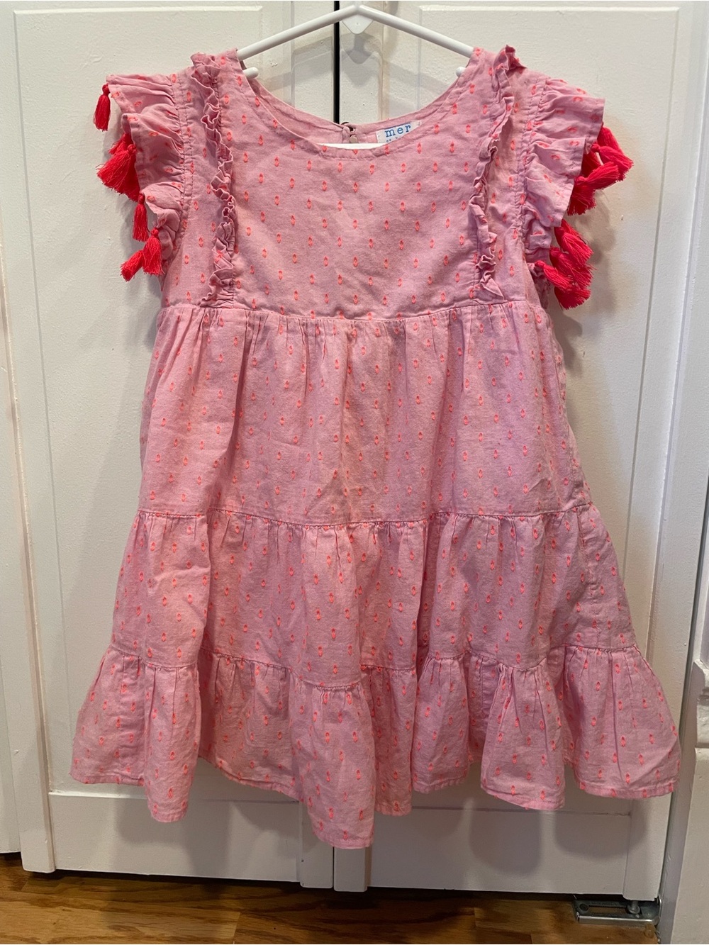 Mer St. Barth Pink Tiered Tassel Sleeve Girls' Dress
